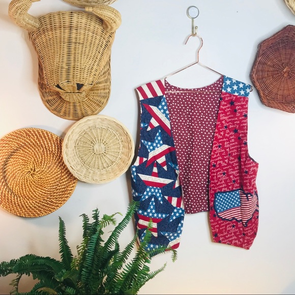 Vintage Jackets & Blazers - Vintage 80s handmade patchwork American Flag vest